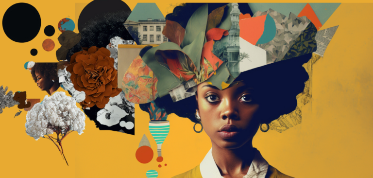 TDAH E Organização: Como a IA Pode Facilitar sua Rotina Uma mulher negra com colagens no cabelo e atras fundo amarela