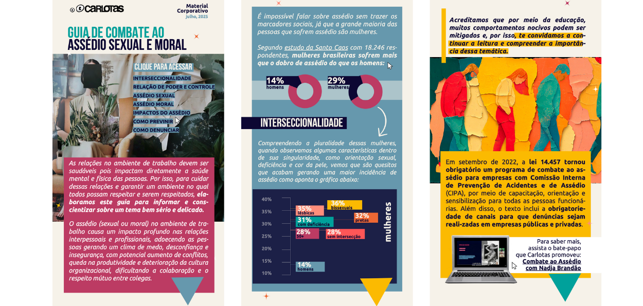 Tres páginas do Guia de Combate ao Assédio