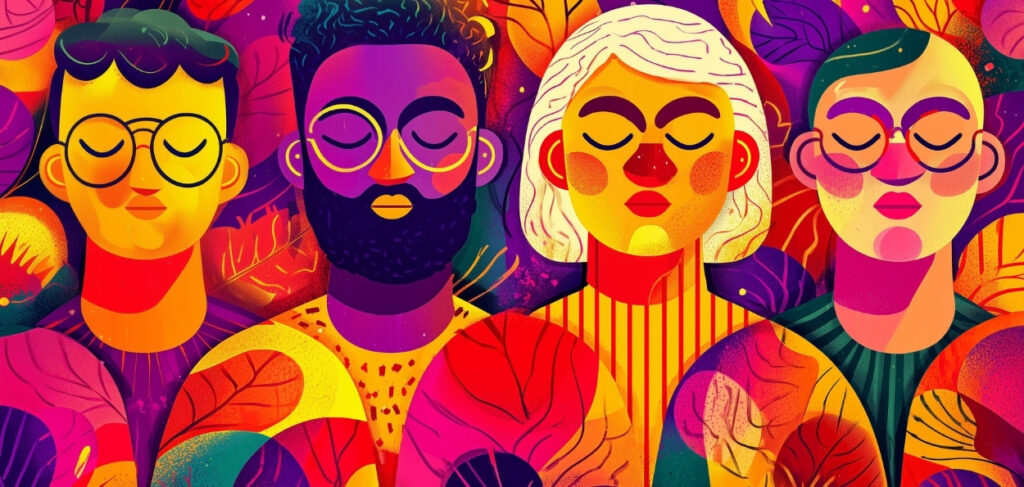4 pessoas ilustradas representando Neuroinclusiva